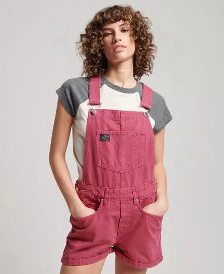 Superdry Women's Organic Cotton Vintage Canvas Short Dungarees Pink / Beetroot Pink -