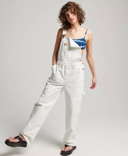 Superdry Women's Vintage Carpenter Dungarees Cream / Ecru -