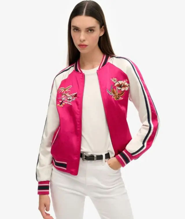 Superdry Women's Suikajan Embroidered Bomber Jacket Pink / Bright Pink - 