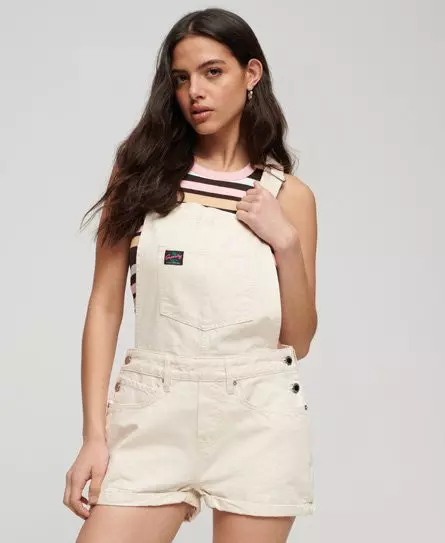 Superdry Women's Organic Cotton Vintage Canvas Short Dungarees Cream / Oatmeal -