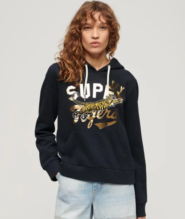 Superdry & Co Women's Reworked Classics Graphic Hoodie Navy / Blue Navy Marl - 