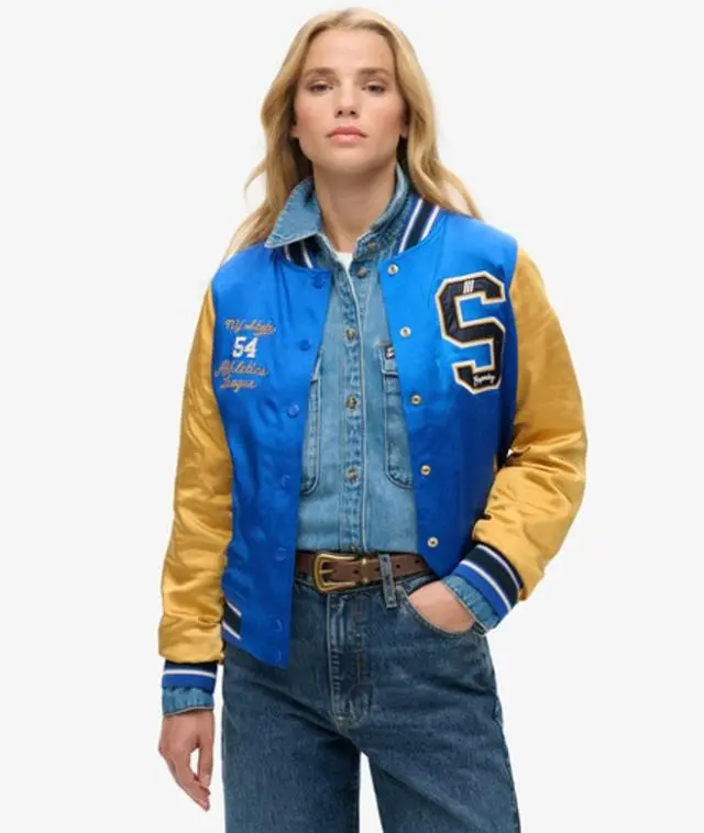 Superdry & Co Women's Luxe Varsity Jacket Blue / Mazarine Blue - 