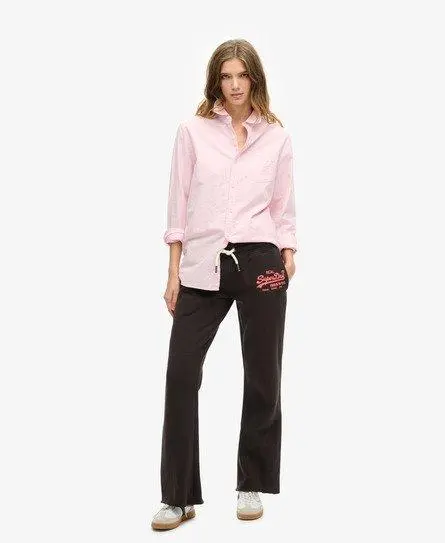 Superdry Ladies Classic Embroidered Neon Vintage Logo Low Rise Flare Joggers, Black, 