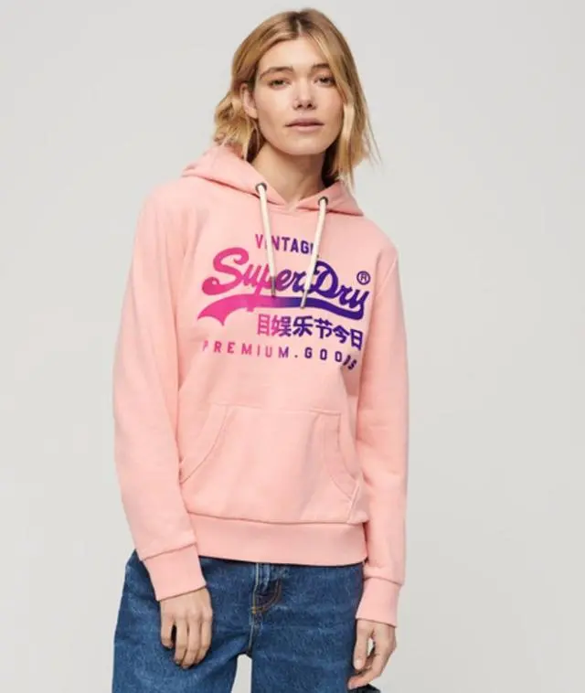 Superdry Women's Tonal Vintage Logo Graphic Hoodie Pink / Peach Pink Marl - 