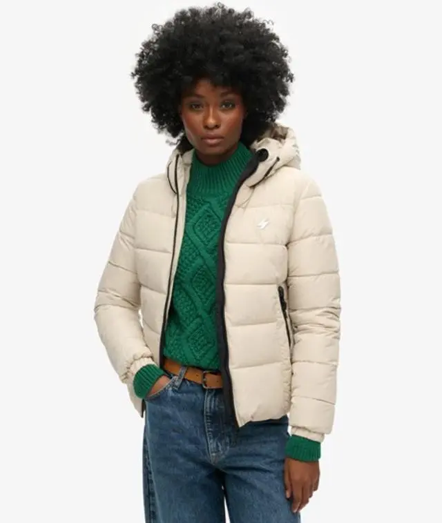 Superdry Women's Hooded Spirit Sports Puffer Jacket Beige / Pelican - 