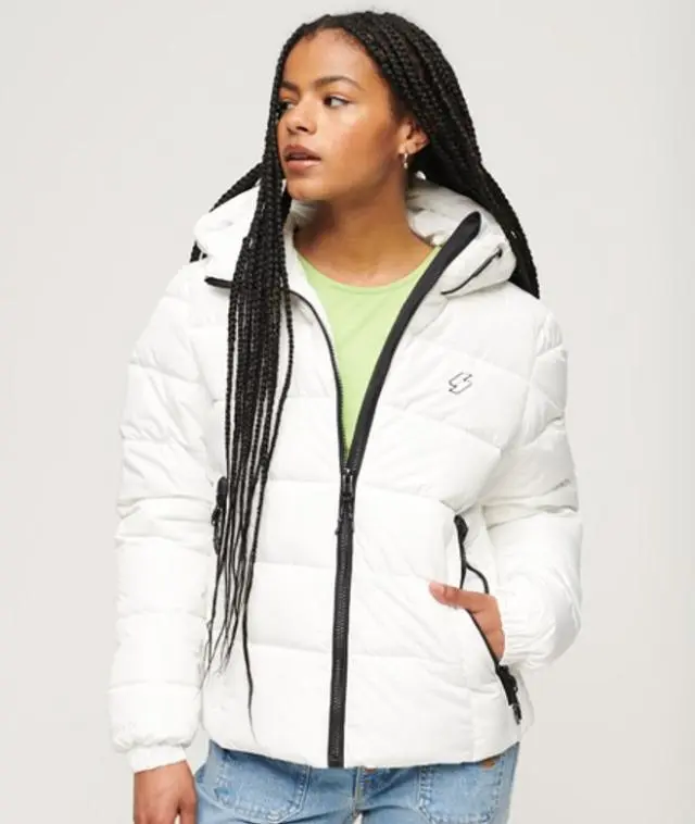 Superdry Women's Hooded Spirit Sports Puffer Jacket White / Optic - 