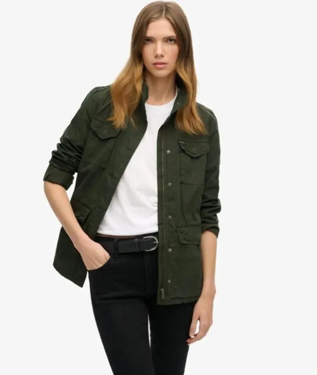Superdry Women's St Tropez M65 Embellished Military Jacket Green / Surplus Goods Olive Green - 