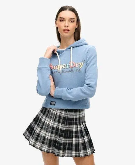 Superdry Ladies Classic Rainbow Logo Graphic Hoodie, Light Blue, 