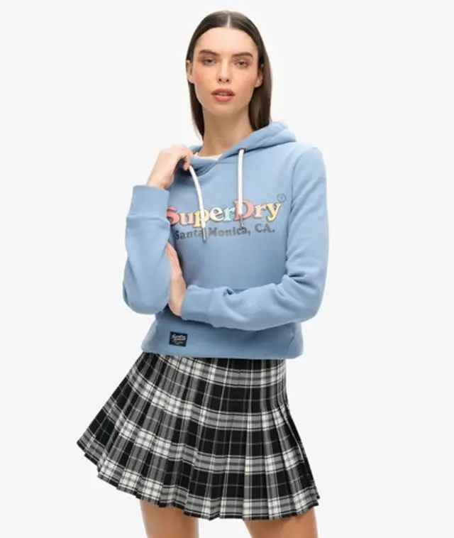 Superdry Ladies Classic Rainbow Logo Graphic Hoodie, Light Blue, 