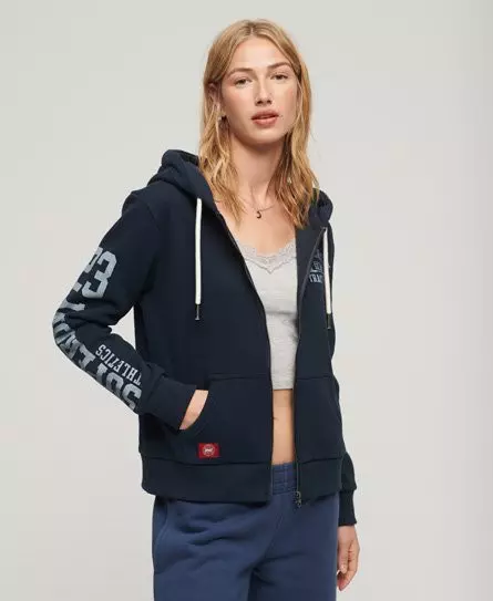 Superdry Women's Athletic College Zip Up Hoodie Navy / Eclipse Navy -