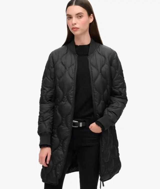 Superdry & Co Ladies Lightweight Quilted Studios Long Coat, Black, 