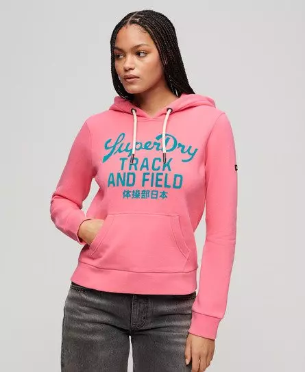 Superdry Women's Varsity Flocked Graphic Hoodie Pink / Fluro Pink - 