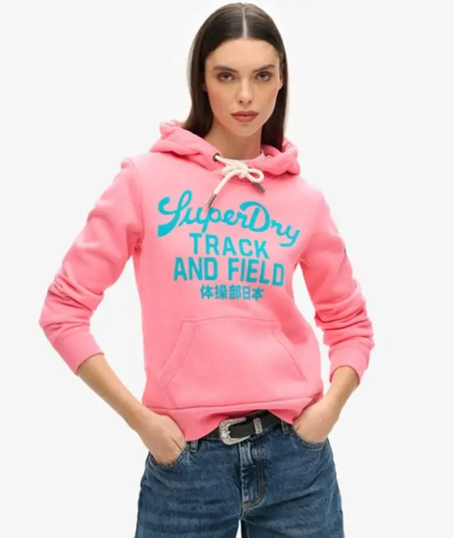 Superdry Women's Varsity Flocked Graphic Hoodie Pink / Fluro Pink - 