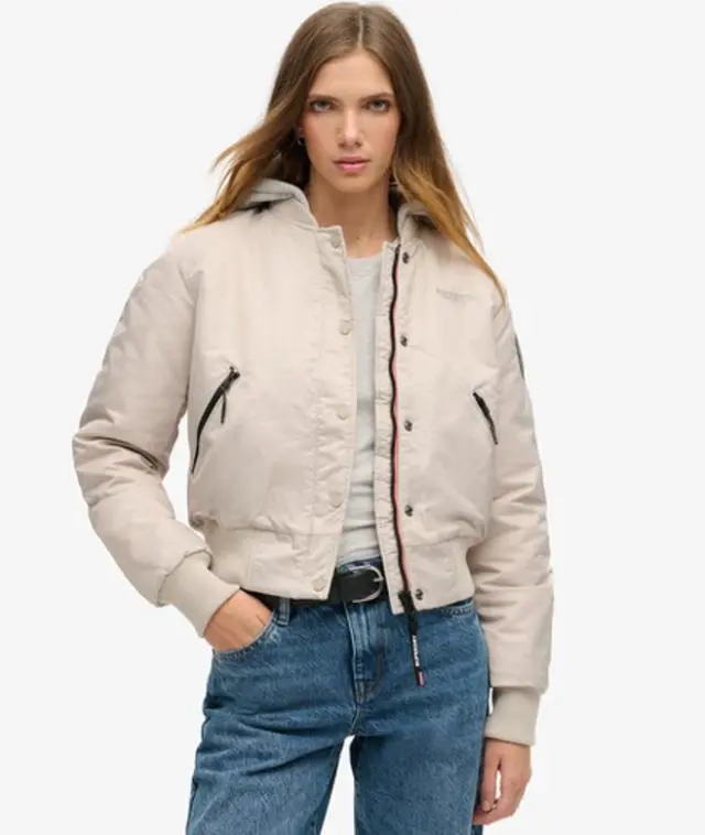 Superdry Women's Hooded Bomber Jacket Beige / Chateau Gray - 