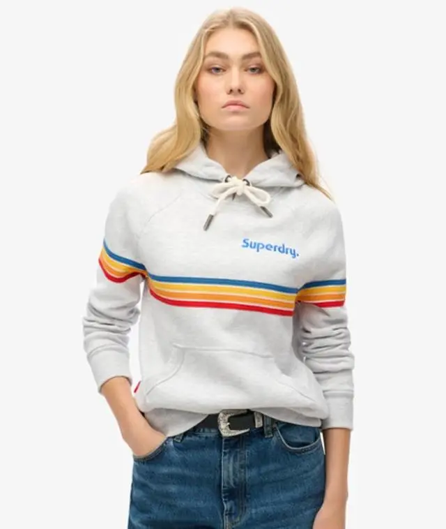Superdry & Co Women's Rainbow Stripe Logo Hoodie Light Grey / Ice Grey Marl - 