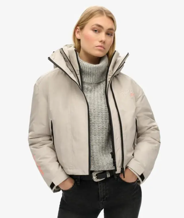 Superdry Women's Hooded Embroidered SD Windbreaker Jacket Beige / Chateau Gray - 