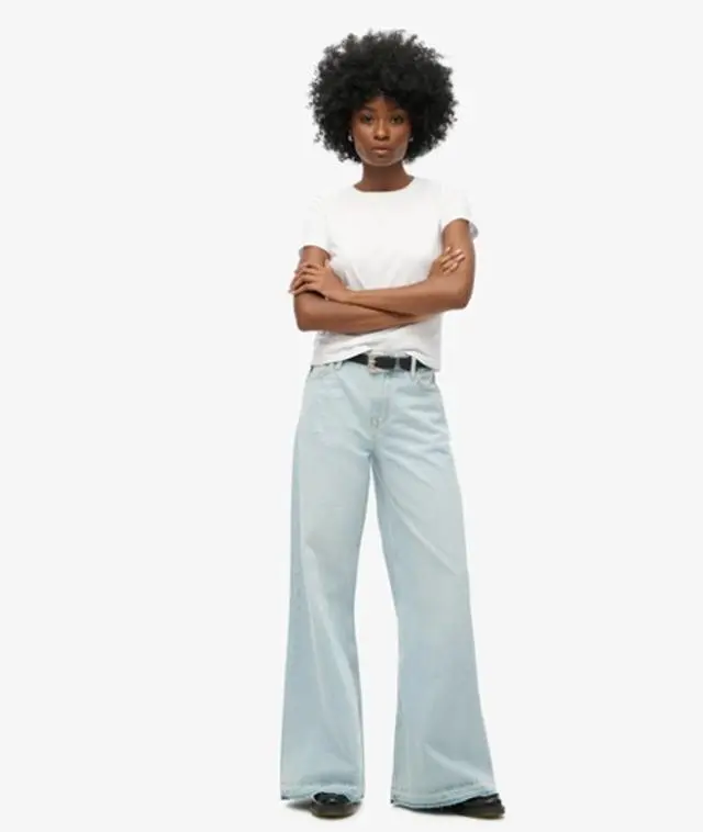 Superdry & Co Women's Raw Hem Wide Leg Flare Jeans Light Blue / Phoenix Pale Blue - 