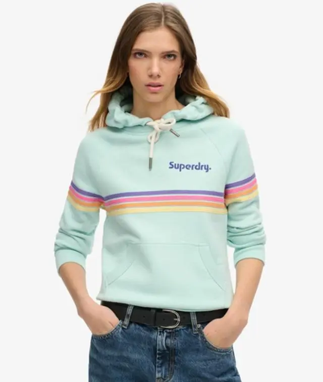Superdry Women's Rainbow Stripe Logo Hoodie Green / Grey Green - 