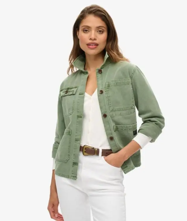 Superdry Ladies Classic Four Pocket Chore Jacket, Green, 
