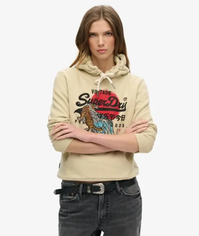 Superdry Women's Tokyo Vintage Logo Graphic Hoodie Green / Tidal Foam Green - 