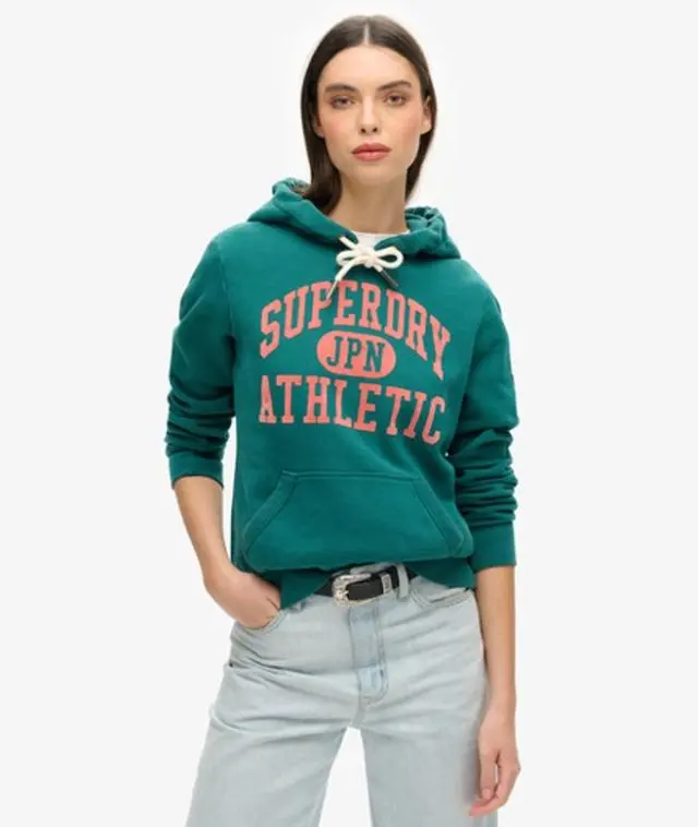 Superdry & Co Women's Varsity Flocked Graphic Hoodie Green / Dark Forest Green - 