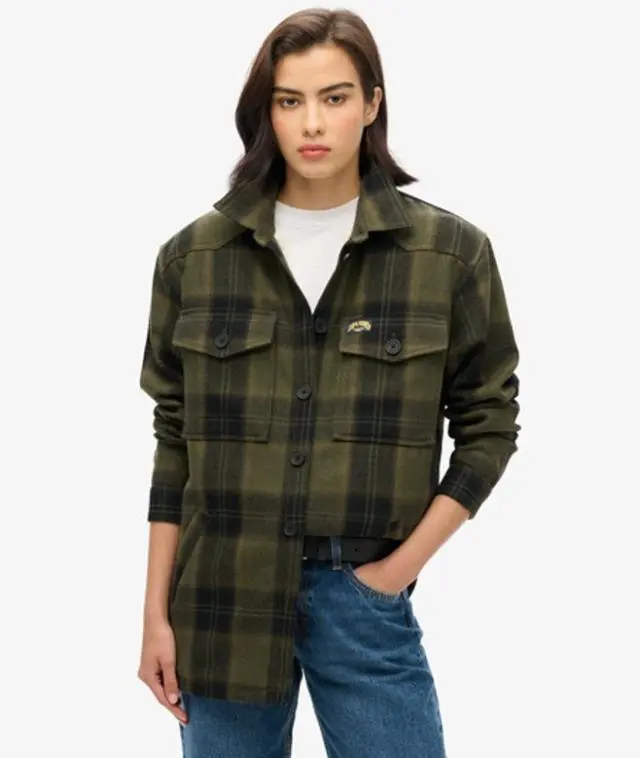 Superdry Women's Borg Check Overshirt Khaki / Roderick Check Olive - 