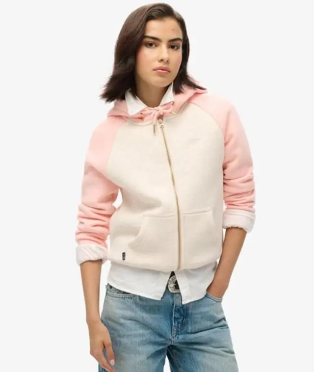 Superdry & Co Women's Essential Baseball Zip Hoodie Pink / Pale Rose Pink/ Light Oat Marl - 