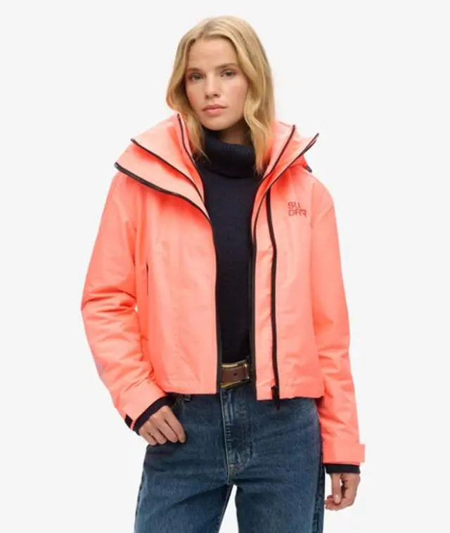 Superdry Women's Hooded Embroidered SD Windbreaker Jacket Cream / Pastelline Coral -