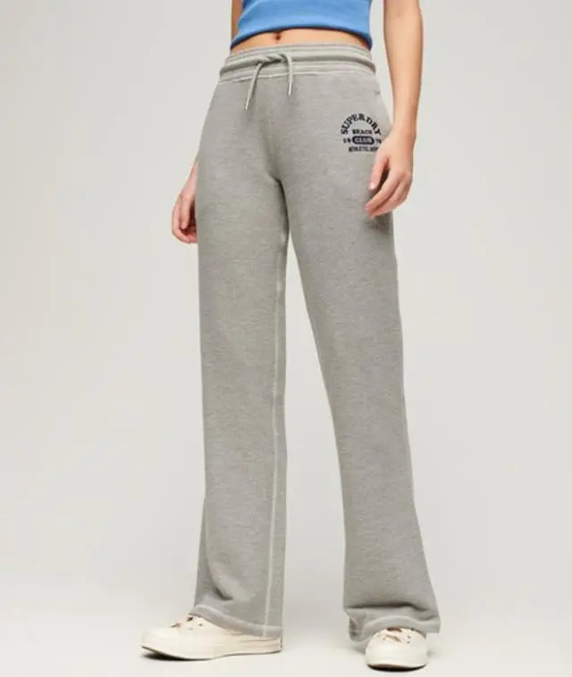 Superdry & Co Ladies Slim Fit Embroidered Logo Athletic Essentials Low Rise Flare Joggers, Grey, 