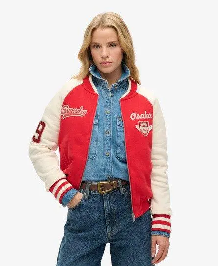 Superdry Women's College Graphic Jersey Bomber Red / Risk Red/oatmeal - 