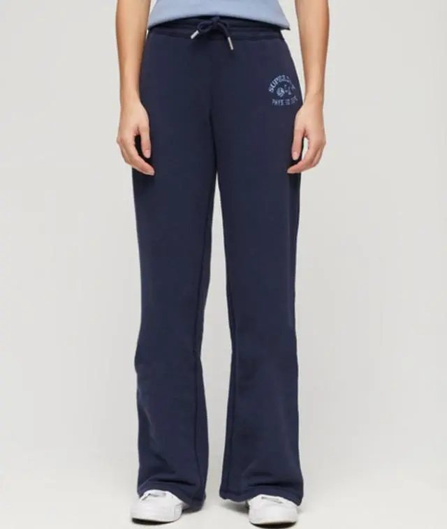 Superdry Ladies Slim Fit Embroidered Logo Athletic Essentials Low Rise Flare Joggers, Navy Blue, 