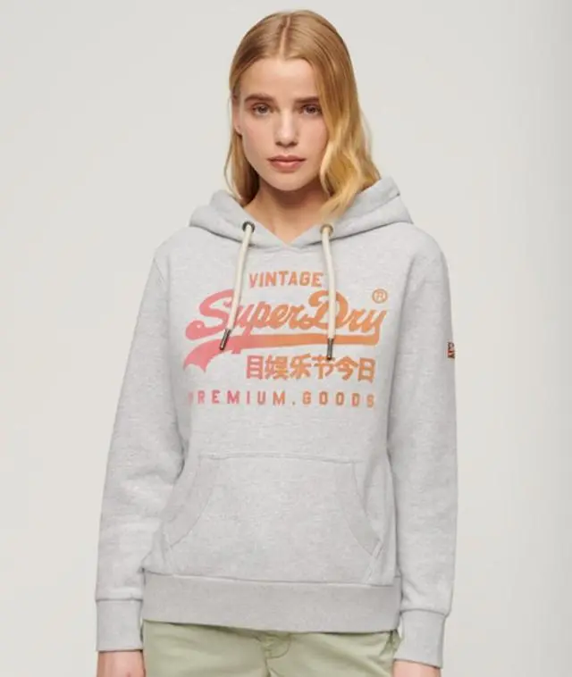 Superdry & Co Women's Tonal Vintage Logo Graphic Hoodie Grey / Flake Grey Marl - 