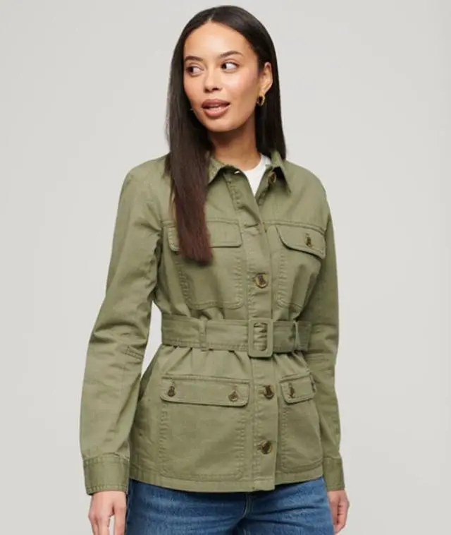 Superdry Ladies Classic Cotton Belted Safari Jacket, Khaki, 