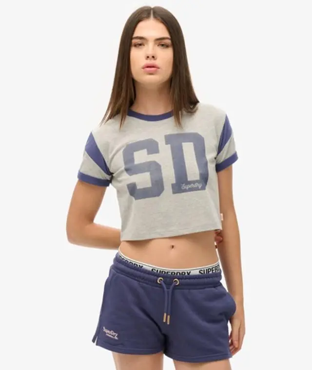 Superdry Ladies Slim Fit Embroidered Logo Essential Shorts, Navy Blue, 