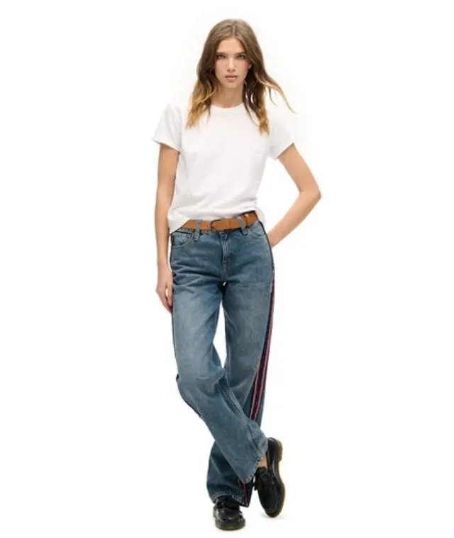 Superdry Women's Mid Rise Wide Leg Jeans Dark Blue / Fulton Vintage Blue - 