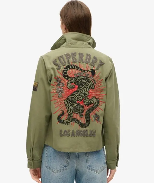 Superdry Women's Embellished Military Jacket Green / Army Green - 