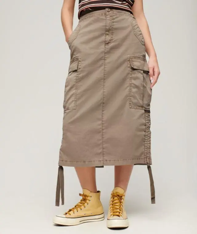 Superdry Women's Cargo Midi Skirt Beige / Deep Beige Slub - 