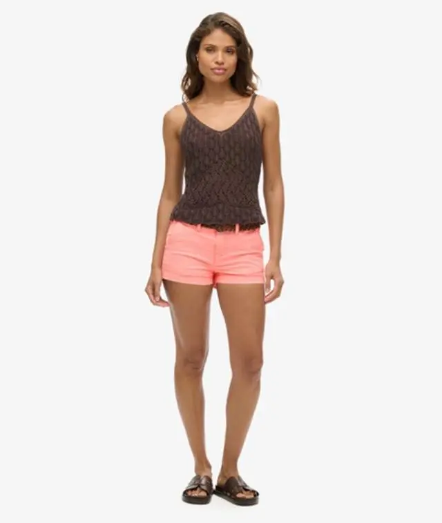 Superdry Ladies Slim Fit Logo Patch Chino Hot Shorts, Red, 