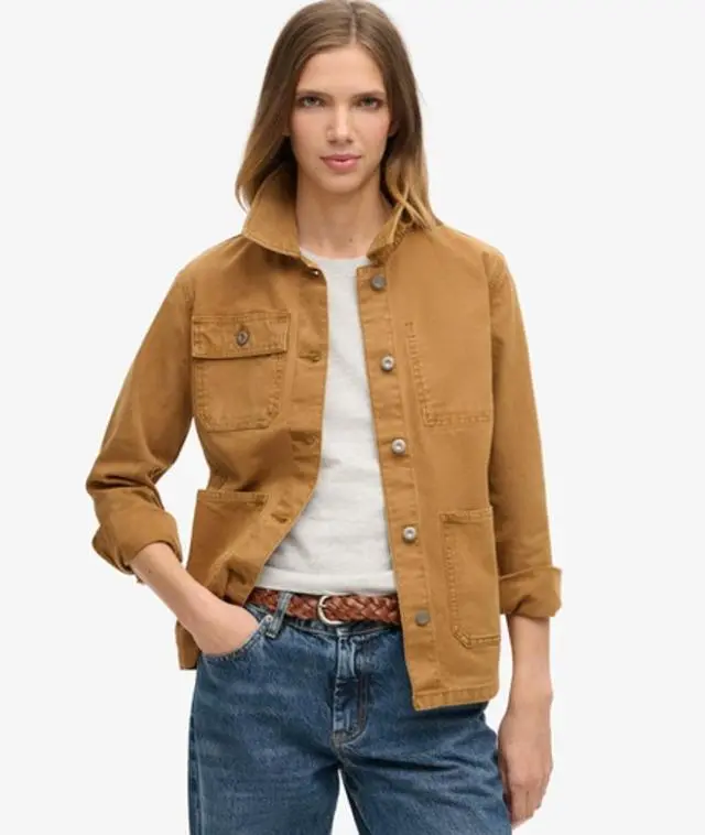 Superdry Women's Canvas Chore Jacket Brown / Denim Co Tobacco Brown - 
