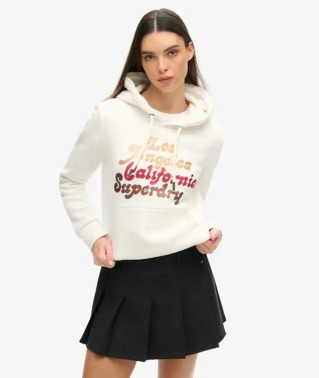 Superdry & Co Women's Retro Glitter Logo Hoodie Cream / Ecru - 