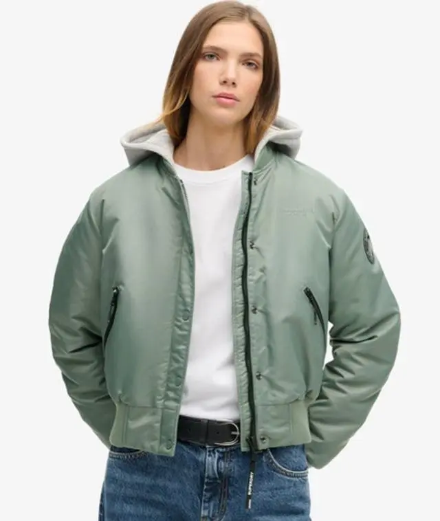 Superdry Women's Hooded Bomber Jacket Green / Laurel Khaki - 