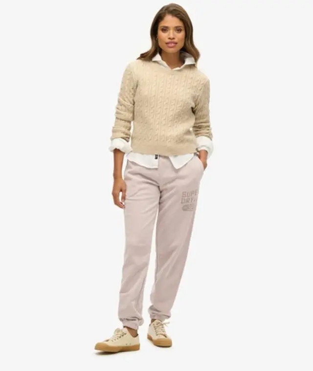 Superdry Ladies Loose Fit Graphic Print Vintage Washed Jogger, Grey,