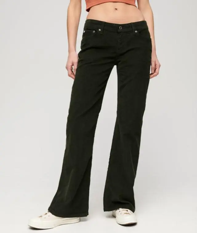 Superdry Women's Low Rise Cord Flare Jeans Green / Surplus Goods Olive Green - 