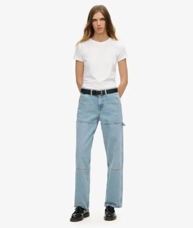 Superdry Women's Mid Rise Denim Carpenter Jeans Light Blue / Beechwood Light Vintage - 