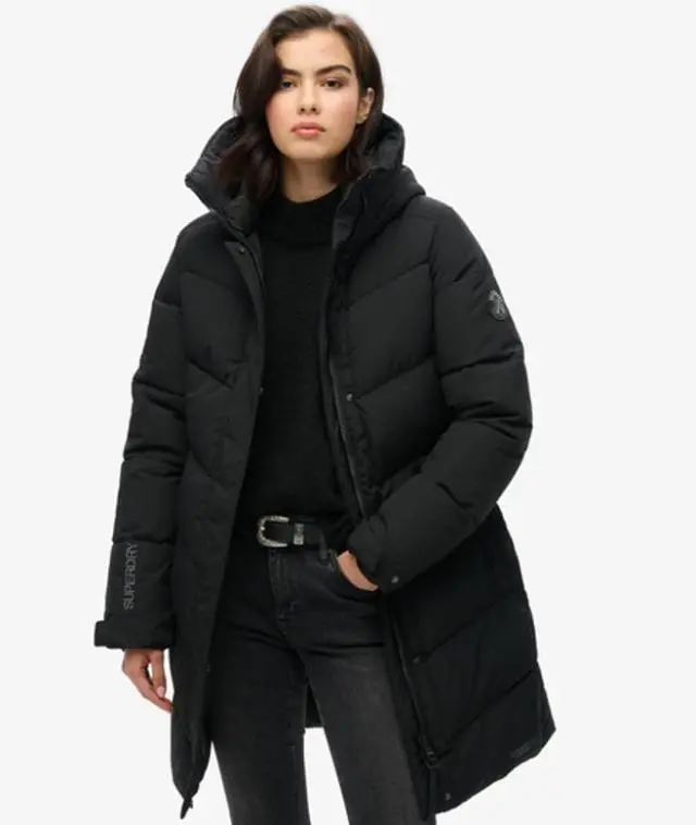 Superdry Women's City Chevron Padded Parka Coat Black -