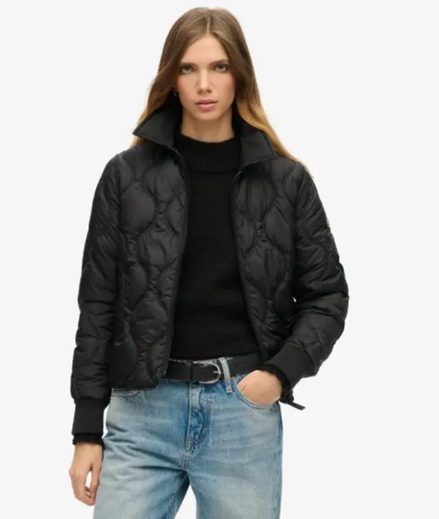 Superdry Ladies Lightweight Quilted Studios Cropped Liner Jacket, Black, 
