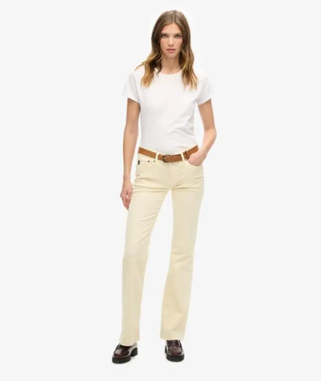 Superdry Women's Low Rise Cord Flare Jeans Cream / Oyster - 