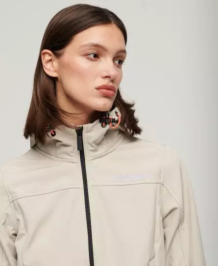Superdry Ladies Slim Fit Hooded Soft Shell Trekker Jacket, Beige, 