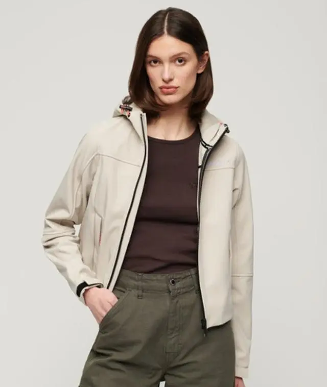 Superdry Ladies Slim Fit Hooded Soft Shell Trekker Jacket, Beige, 