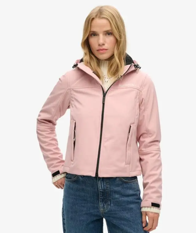 Superdry & Co Ladies Slim Fit Hooded Soft Shell Trekker Jacket, Pink, 